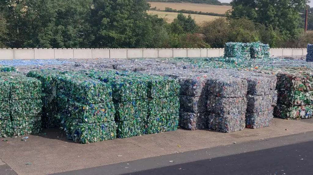 On Image: Plastic Recycling PET plastic bales storage