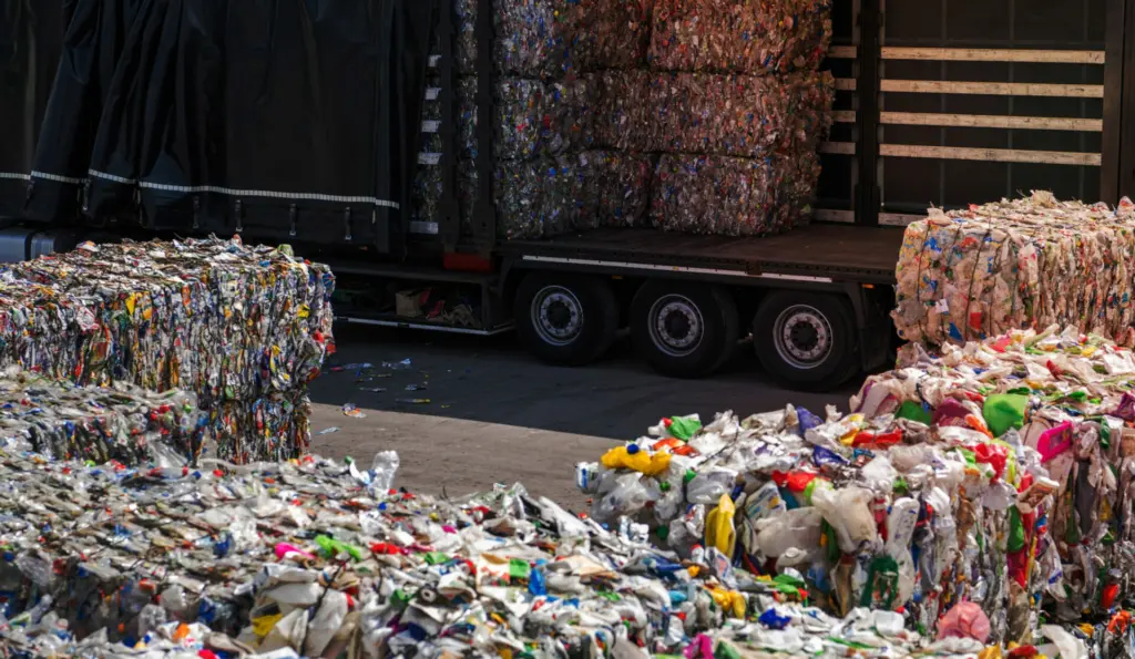 On Image: transportation of plastic bales